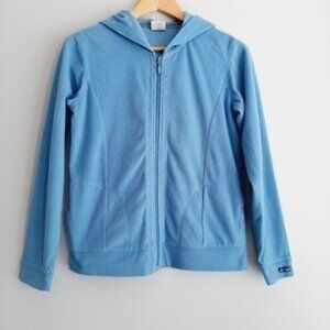 COLUMBIA Light Fleece Full Zip Hoodie Light Jacket Blue Sz S Flawed